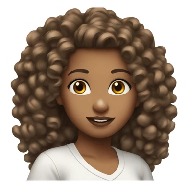 pretty girl with brown curly hair up to her shoulders wearing a white makeup T-shirt sticker