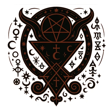 Add more occult symbols to Lucifer's emblem, elegant sigil with intricate and mystical details, black and red color scheme. The emblem should have a transparent background. sticker