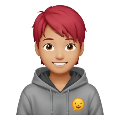 Asian young adult in a hoodie with red hair care free persona sticker