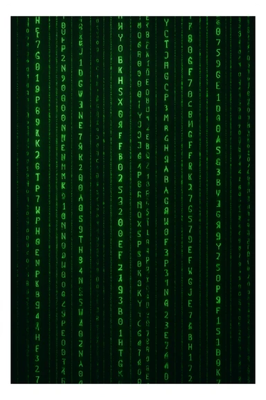 matrix code stream, vertical green symbols, dark background, inspired by The Matrix, digital effect sticker