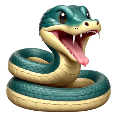 Cinematic Cute Yawning Chinese Water Snake Portrait Emoji, Head tilted slightly with a dramatic, wide-open yawn, showcasing a soft, glossy scaled body with gently drooping edges and half-closed, drowsy eyes, Simplified yet irresistibly adorable features, highly detailed, glowing with a soft, cozy aquatic glow, high shine, relaxed yet expressive, stylized with a dash of waterborn charm, soft glowing outline, capturing the essence of a sleepy yet affectionate water snake that seems ready to stretch out and rest in its watery domain! sticker