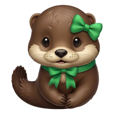 Otter with a green bow on the side of the ear  sticker