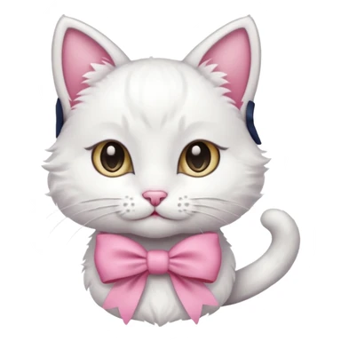 White kitty with a one pink bow on the side of her ear sticker