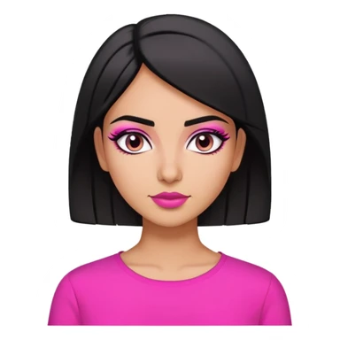 middle eastern girl with short black straight hair, bold eyeliner wearing a hot pink shirt sticker