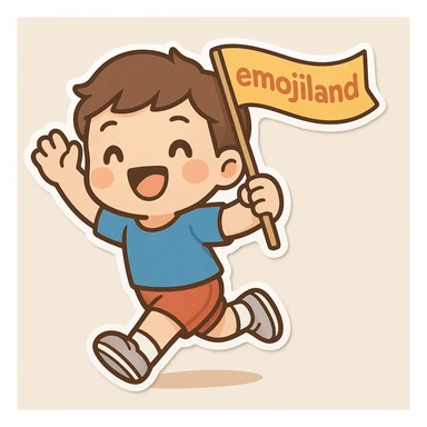 happy runner waving a flag that says 'emojiland' sticker