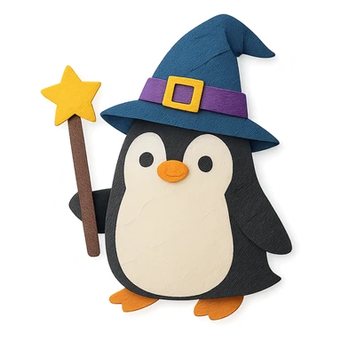 penguin wizard with layered paper textures sticker