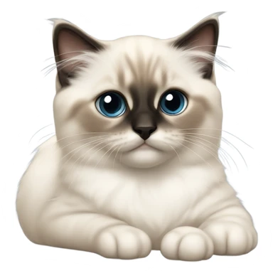 an entire birman kitten, laying down relaxed on a shoulder.  thin face, spots of dark on the ears and middle of the face. sticker