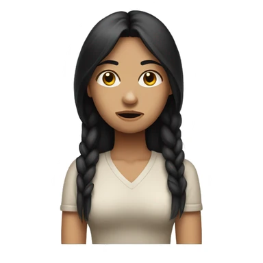 woman with long black hair and light skin, crossing arms with a frown on her face sticker