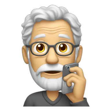 Old man with many gray hairs talking on his cell phone and his name is expeditious sticker