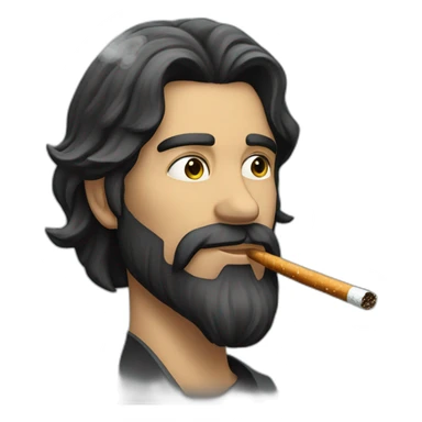 man with long dark hair and beard smoking cigarettee sticker