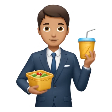 man with suit holding food container sticker