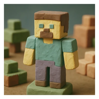 minecraft character, claymation style, blocky, visible fingerprints, pastel colors sticker