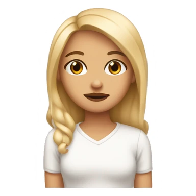 A girl with plump lips, brown eyes, and blond hair looks with condemnation sticker