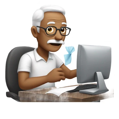 Grandpa using computer with tissue in hand   sticker