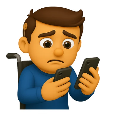 Crop to show only the upper body of the man in the wheelchair, keeping the 3D emoji style and all assistive devices visible. sticker