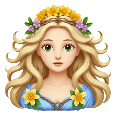 A beautiful goddess Eostre with flowing hair and spring flowers sticker