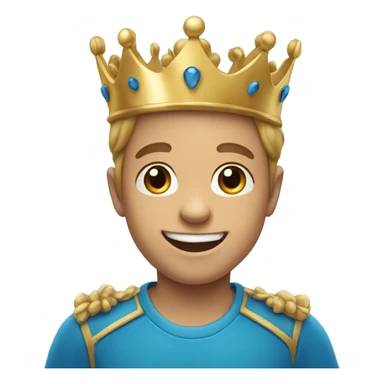 smiling boy in blue shirt with a crown sticker