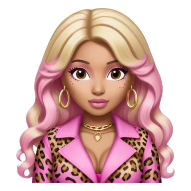 Nicki Minaj wearing a pink leopard print outfit with hair that is half blonde and half pink sticker