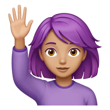 Chica trigeña con el cabello color violeta ojod color cafe saludando sticker