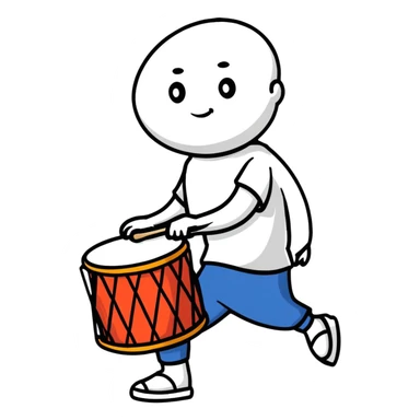 Person walking with a drum making wake up calls at dawn sticker