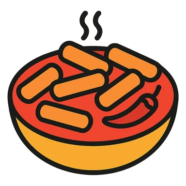 tteokbokki, spicy Korean rice cakes, minimal flat icon, simple shapes, bold colors sticker