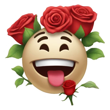 Smiley romantic emoji with rose in mouth  sticker