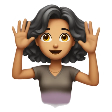 Girl with hands in the air surrendered with a 🤨 expression  sticker