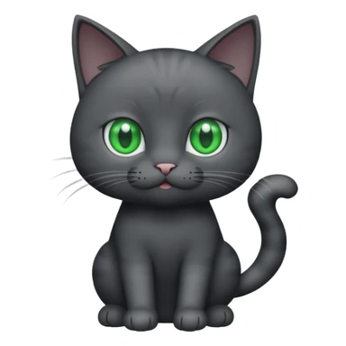 full body gorgeous solid dark grey cat with green eyes, white paws playing sticker