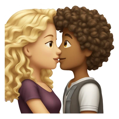 Curly head Hispanic boy kissing wavy hair blonde girl  sticker