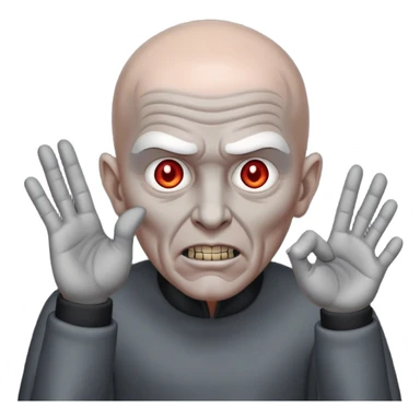 Rick Astley with bald grey head possessed by a demon because there is fingers in front of his face and he has no pupils and his head and body and clothes are grayand the background is pitch black sticker