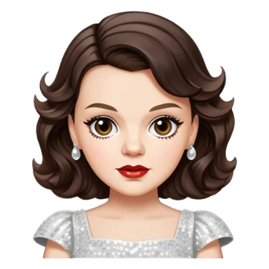 Judy Garland with long dark brown hair, white sequin dress sticker