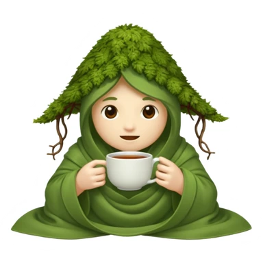 moss spirit bundled in vine blanket sipping night tea sticker