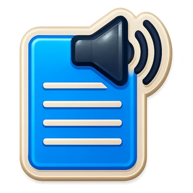 Convert the image into a clean emoji style with a simple and clear design. Keep the blue document with lines and the speaker with sound waves. Remove the background for a clean emoji look. sticker