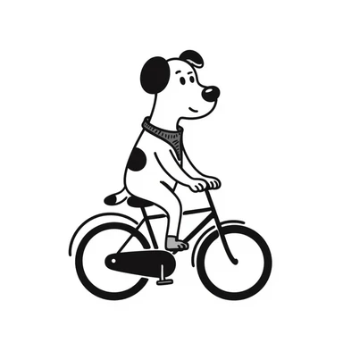 a dog riding a cycle, hand drawn doodle style sticker