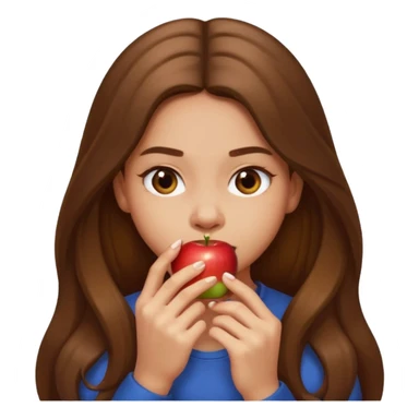 chica con gesto de morderse la uña, pelo largo castaño, estilo emoji Apple sticker