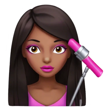 Glamours, dark tan skin tone, very beautiful girl, with big pump pink lips, long long lashes, black straight smooth silky long hair, straight parting hair, brown eyes sticker