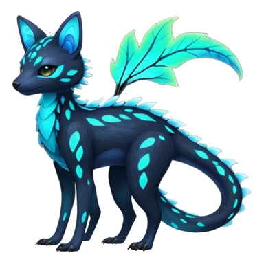 Rare realistic dark-neon glowing bioluminescent edgy badass epic pretty beautiful handsome gorgeous aesthetic colorful vibrant Vernid-Trico-species-Fakemon-creature by LiLaiRa, 4 legs, 1 tail, random markings, (full body) sticker