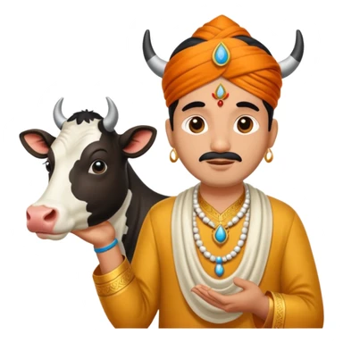 Indian man worshipping cow sticker