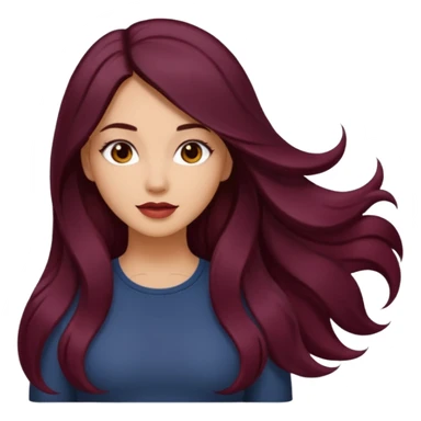 young woman 
Long waist-long hair
deep middle part
slightly wavy
dark burgundy hair 
 sticker
