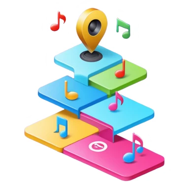 modern digital roadmap icon for independent musicians, clean colorful upward path with small icons representing audience, branding, content, playlists, superfans, campaigns, monetization, no text, no antique or parchment elements, fresh and digital style sticker