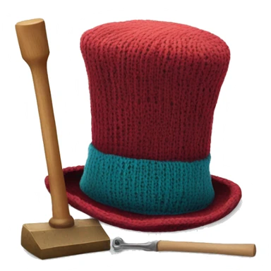 a knit top hat with fly on top of try on top of it and a hammer on a trap sticker
