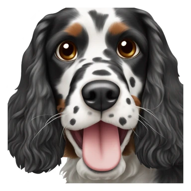 black and white english cocker spaniel with nose spots and open mouth sticker