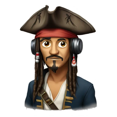 captain jack sparrow with headphones sticker