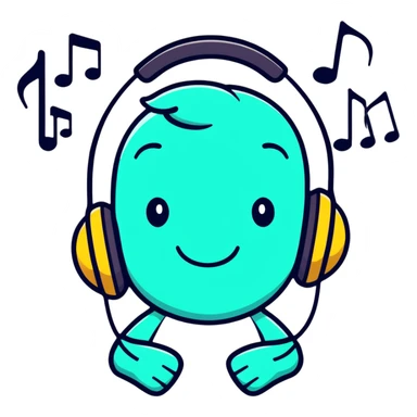 Cute headphones with smiling face and music notes around sticker