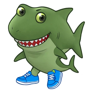 Shark with 4 legs wearing blue shoes on his feet sticker