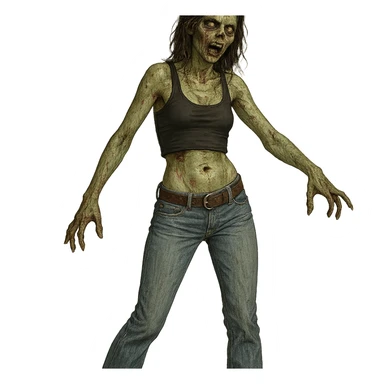 zombie woman in low-rise jeans and crop top, 2000s style sticker