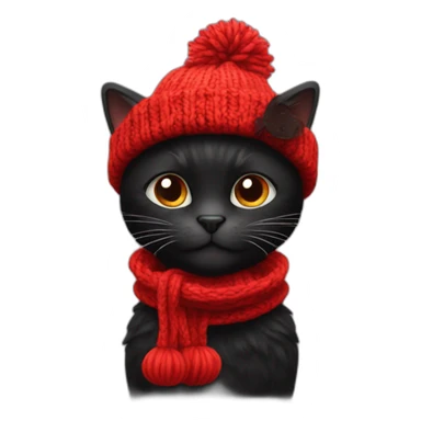black cat in a red knitting hat sticker
