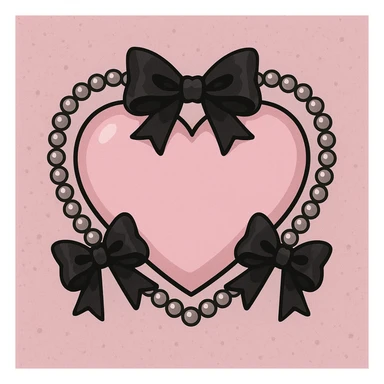 pastel goth heart with black bows and pearls, soft pink and black, cute gothic style sticker