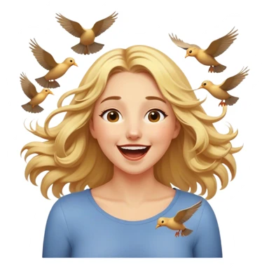 Cinematic Adorable Aurora Portrait Emoji, Giggling in surprise as birds land on her shoulders, cheeks flushed, golden locks bouncing, an irresistible mix of playfulness and beauty! sticker