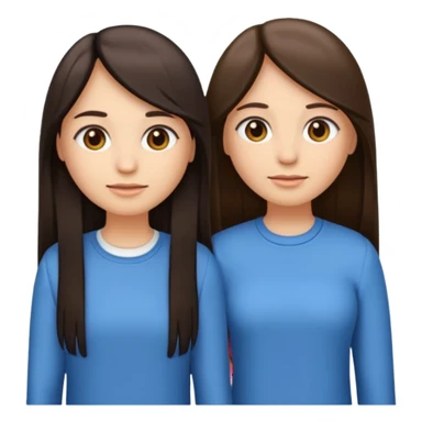 generate me emojis of sisters, one should look older, the other younger. the older one has dark brown hair, long, straight, the younger one is slightly lighter, also straight, long. clothes are any in principle, the main thing is that they more or less look like each other sticker